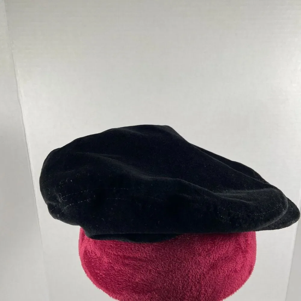 The Childrens Place Girls 4-6 Black Velvet Newsboy Cap Plaid Trim Hat